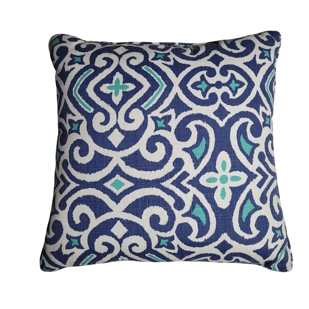 Pillow Perfect Indoor Outdoor Square Pillow 18.5x18.5 Blue Teal White‎